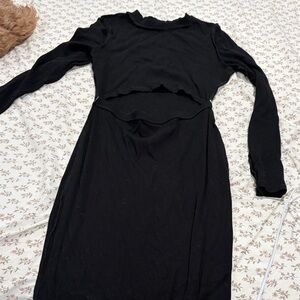 Elegant Black Long Sleeve cut out Dress